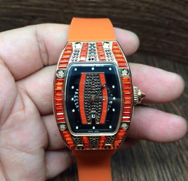 Richard Mille RM 007 Lady RG Full Orange Black Diamonds Women Watch Replica - Click Image to Close